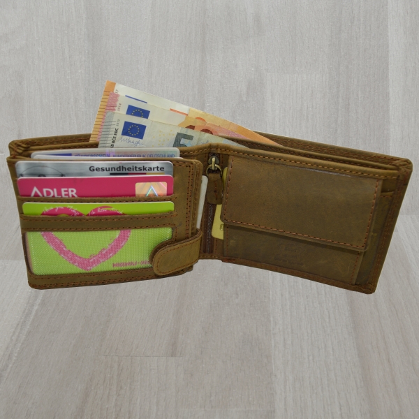 Edle Voll-Leder Herren Geldbörse Brieftasche RFID Schutz Riegelverschluss Querformat (braun)